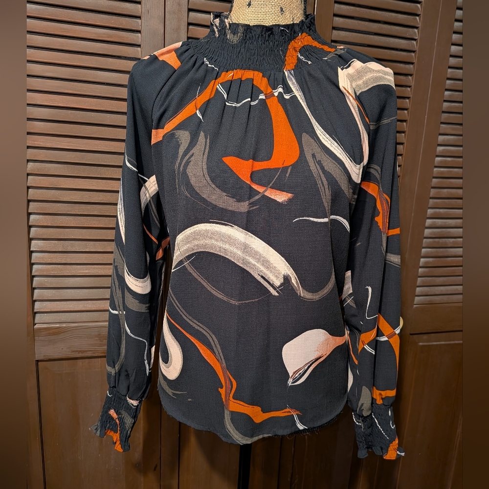 Chic Frill Neck Swirl Blouse